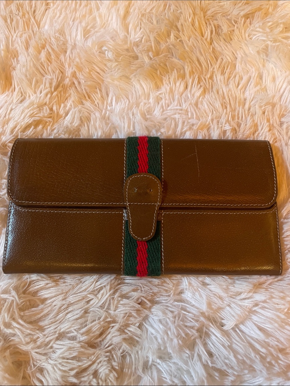 Vintage Gucci Brown Leather wallet with Green and Red stripe